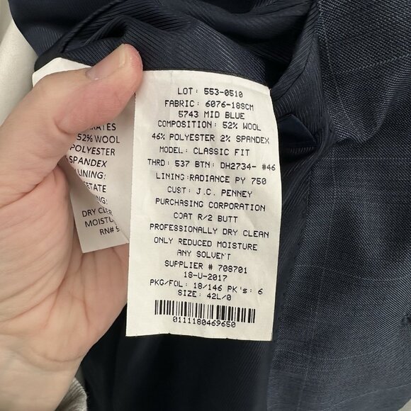 STAFFORD jacket blazer sport coat travel stretch windowpane plaid mid blue 42L - Picture 9 of 10